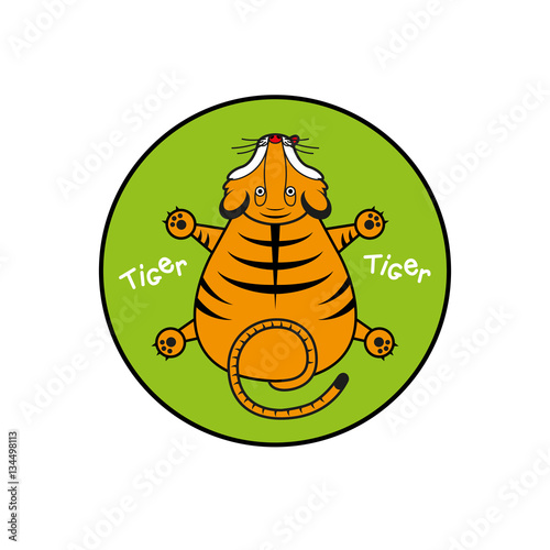 Fototapeta Naklejka Na Ścianę i Meble -  Cartoon vector tiger. cub top view. Inscribed in a circle as an emblem