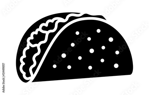 Taco with tortilla shell Mexican lunch flat vector icon for food apps and websites