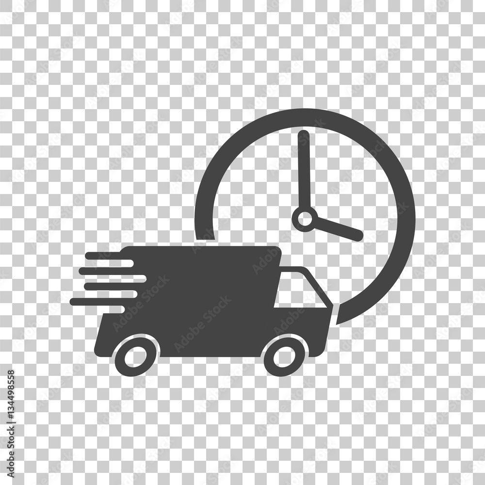 Delivery 24h truck with clock vector illustration. 24 hours fast delivery service shipping icon. Simple flat pictogram for business, marketing or mobile app internet concept Delivery 24h truck with clock vector illustration. 24 hours fast delivery service shipping icon. Simple flat pictogram for business, marketing or mobile app internet concept