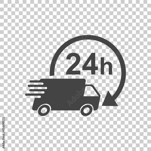 Delivery 24h truck with clock vector illustration. 24 hours fast delivery service shipping icon. Simple flat pictogram for business, marketing or mobile app internet concept