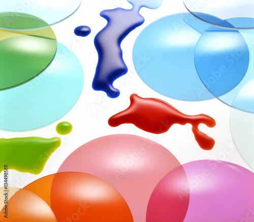 Colored glasses on a white table