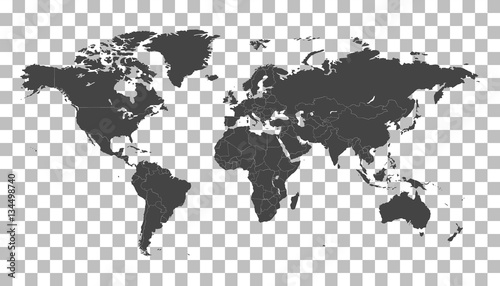 Blank black world map on isolated background. World map vector template for website, infographics, design. Flat earth world map illustration