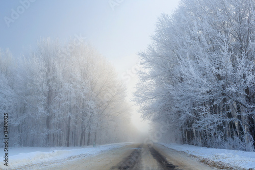 Road at the winter landscape in the forest © vladstar