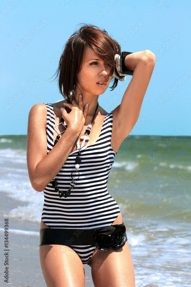 the fashionable girl against the water the fashionable girl against the water