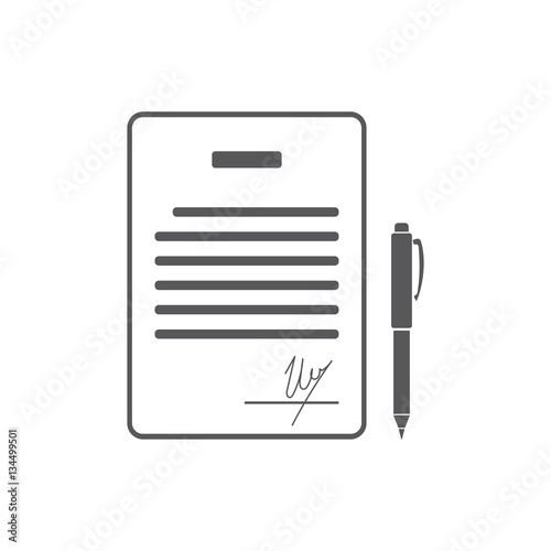Business contract with signature. Agreement, pact, accord, convention symbol. Flat Vector illustration