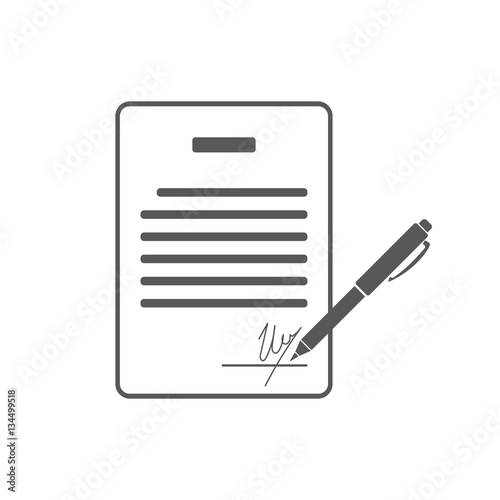 Business contract with signature. Agreement, pact, accord, convention symbol. Flat Vector illustration