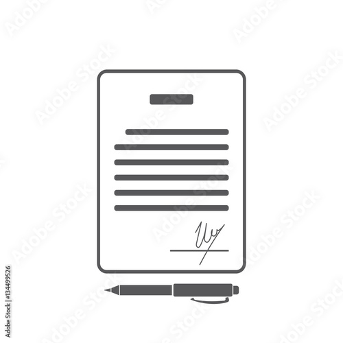 Business contract with signature. Agreement, pact, accord, convention symbol. Flat Vector illustration