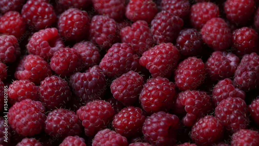 Rotating ripe raspberry. Turning closeup berries Rotating ripe raspberry. Turning closeup berries