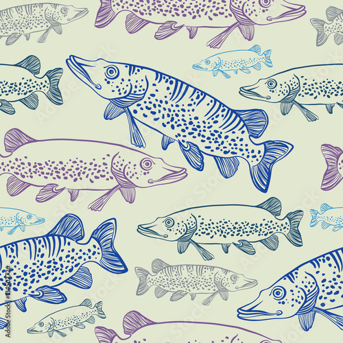 seamless pattern with pikes. Vector fish.