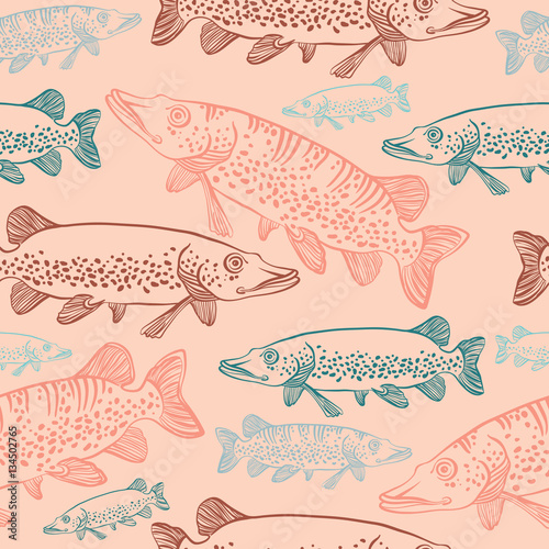 seamless pattern with pikes. Vector fish.