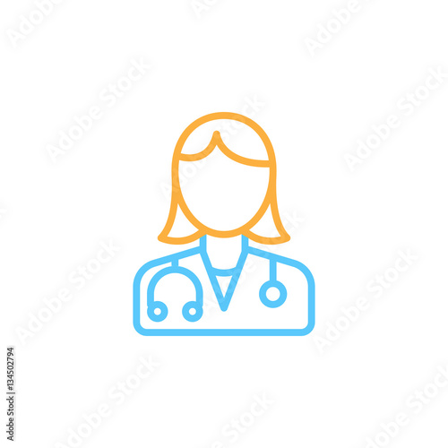 Female doctor line icon, physician outline vector logo illustration, linear colorful pictogram isolated on white