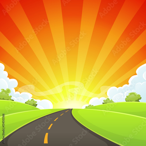 Summer Road With Shining Sun