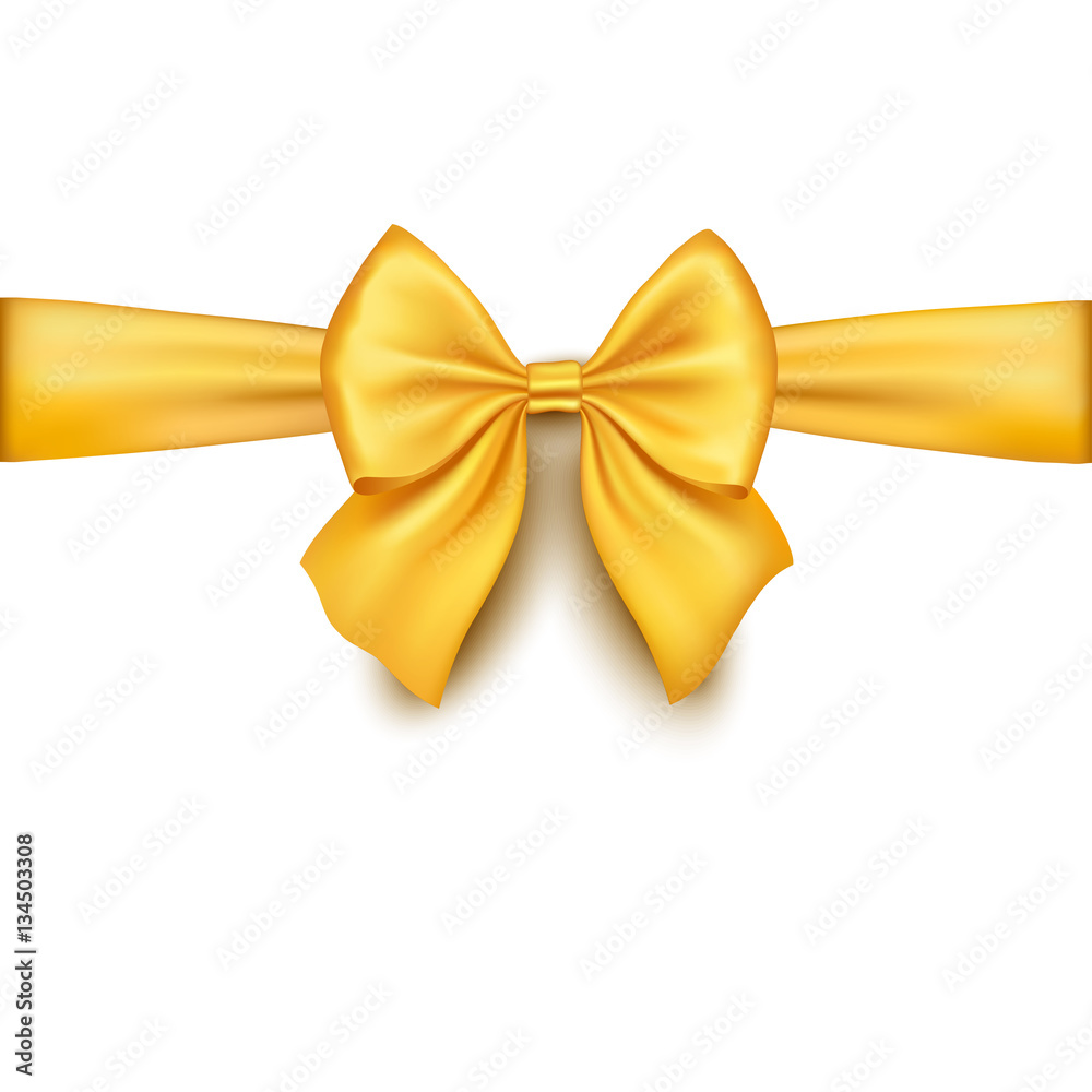 Realistic gold bow isolated on white background. Ribbon. Realistic gold bow isolated on white background. Ribbon.