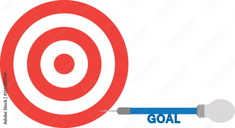 Bullseye with dart with lightbulb and text goal.