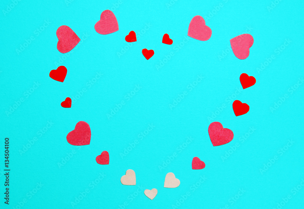 St. Valentine hearts on blue background