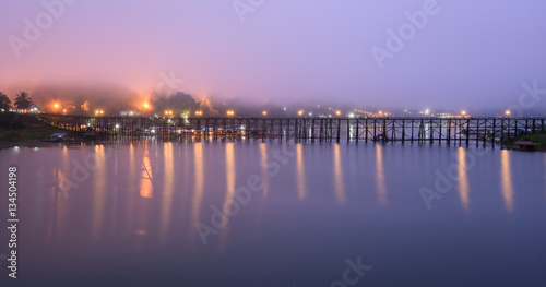 The longest wood bridge with fog in the morning © surachetkhamsuk
