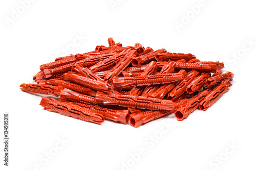 Set of universal 6 mm diameter plastic anchors on a white background