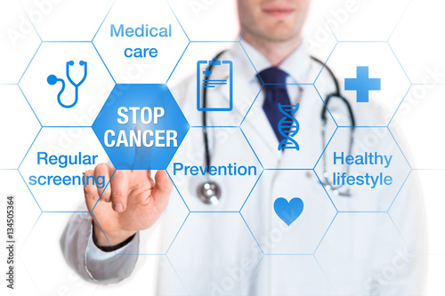 Cancer prevention and awareness concept, icons and words, medical doctor photo