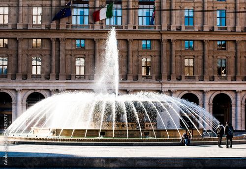 piazza de ferrari fountain in genoa italy photo