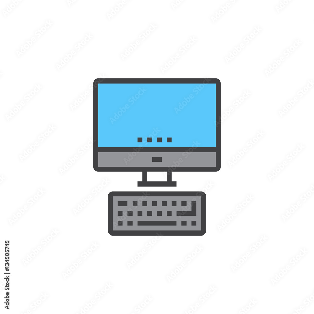 Desktop computer line icon, filled outline vector sign, linear colorful pictogram isolated on white. logo illustration Desktop computer line icon, filled outline vector sign, linear colorful pictogram isolated on white. logo illustration