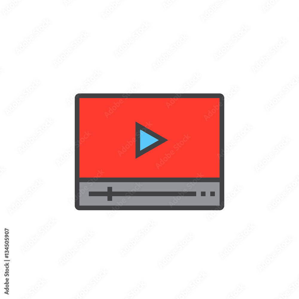 Video player line icon, filled outline vector sign, linear colorful pictogram isolated on white, logo illustration Video player line icon, filled outline vector sign, linear colorful pictogram isolated on white, logo illustration