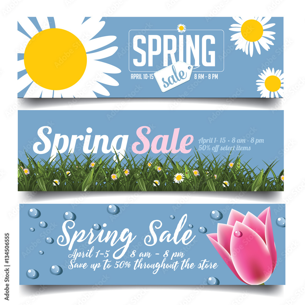 Spring sale marketing banners ad design template with copy
