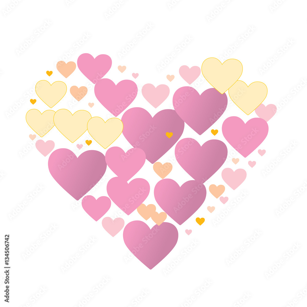 Big heart composed of small color hearts. Valentine's day emblem isolated.