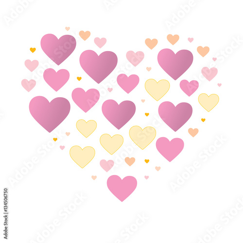 Big heart composed of small color hearts. Valentine s day emblem isolated.