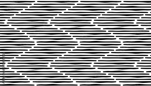 Abstract hand draw seamless stripe patterns. Black horizontal lines. Zig zag, chevron