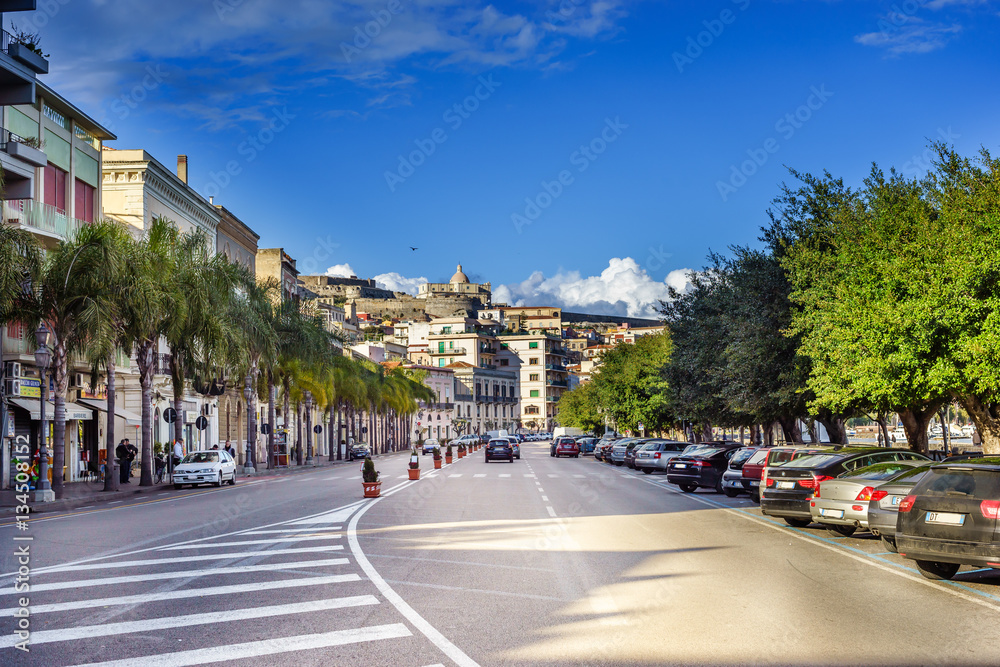 Obraz premium Street at ol,d town of Milazzo, Sicily