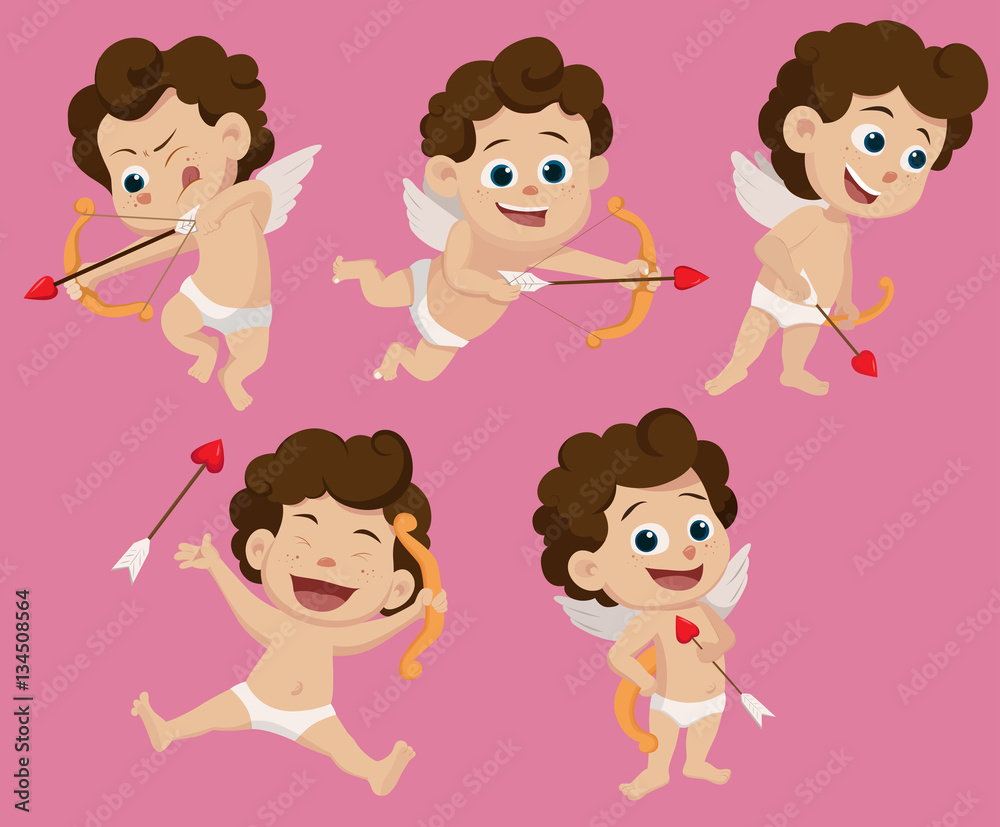 Set of difference pose cute cupid in valentine day. Set of difference pose cute cupid in valentine day.