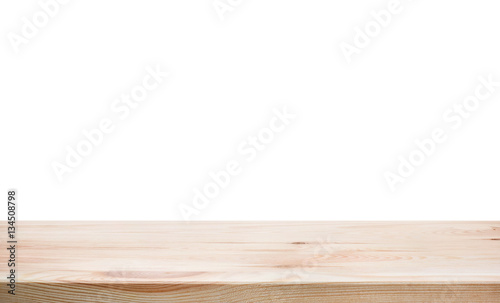 Empty of wood table top on white background.
