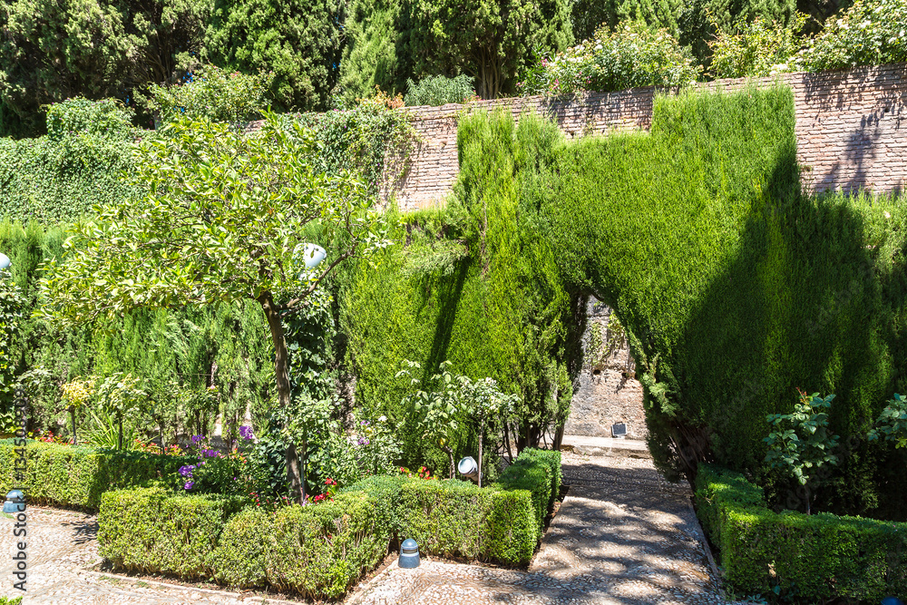 Gardens in Alhambra palace in Granada