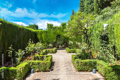 Gardens in Alhambra palace in Granada