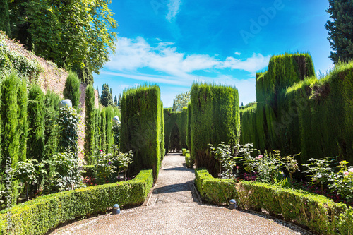 Gardens in Alhambra palace in Granada