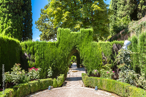 Gardens in Alhambra palace in Granada
