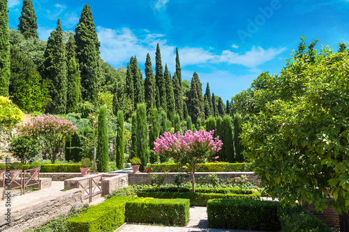 Gardens in Alhambra palace in Granada