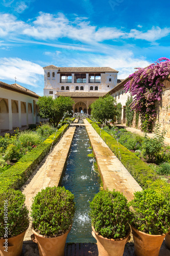 Fountain and gardens in Alhambra photo