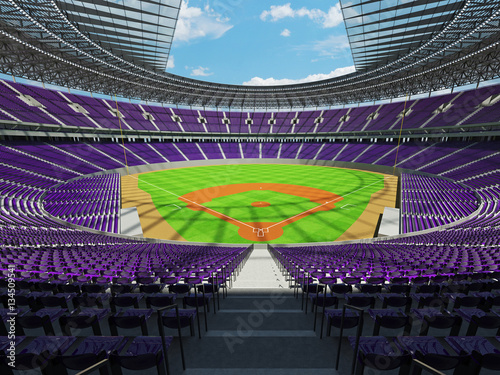 3D render of baseball stadium with purple seats and VIP boxes © Danilo