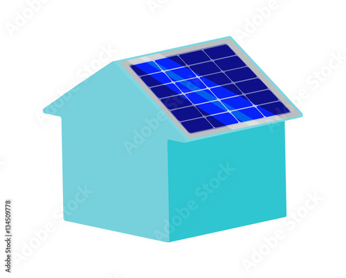 Vector image of a house with a solar panel 