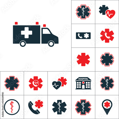 ambulance van icon, medical set on white background