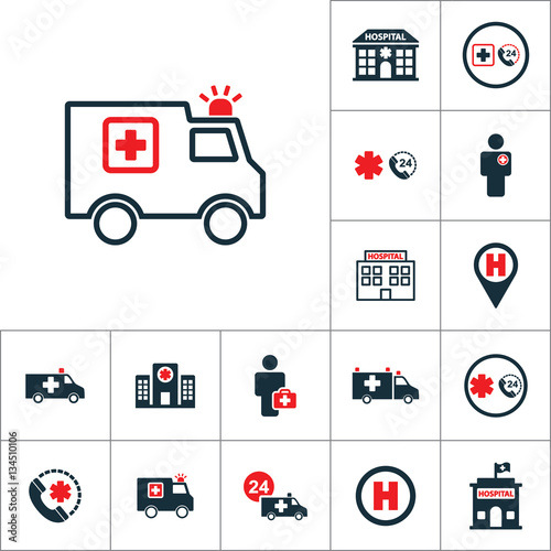 ambulance van icon, medical set on white background