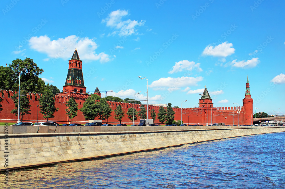 Moscow Kremlin and Moskva River in sunny day. Russia