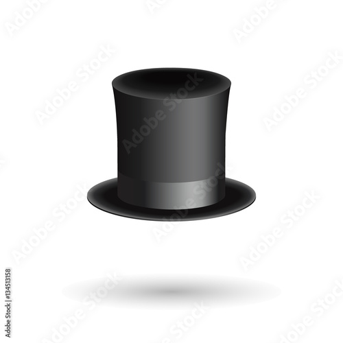 Black gentleman hat cylinder with ribbon. Luxury and wealth symbol. Isometric icon with shadow. Vector Illustration. EPS10 format
