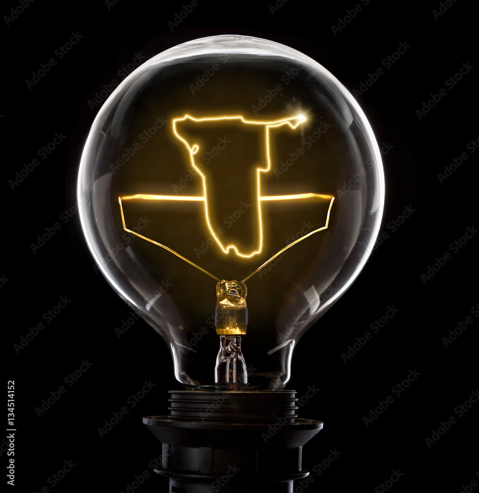 Lightbulb with a glowing wire in the shape of Namibia (series) Lightbulb with a glowing wire in the shape of Namibia (series)