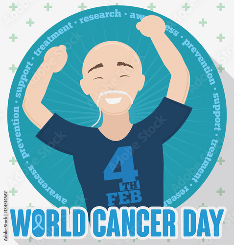 Victorious Man in Treatment in World Cancer Day, Vector Illustration