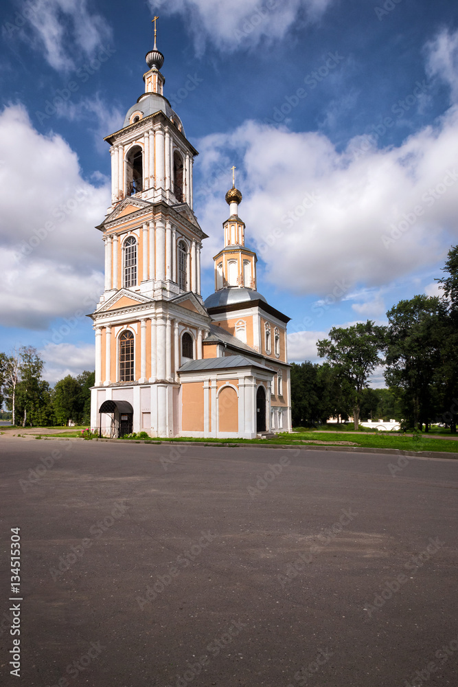 The old Church in the summer of Uglich, Russia. Plenty of space for text.