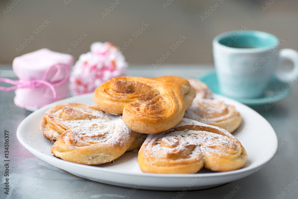 Buns in the form of the heart for a romantic breakfast Buns in the form of the heart for a romantic breakfast
