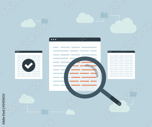 Magnifying glass. Data protection and internet security. Cloud