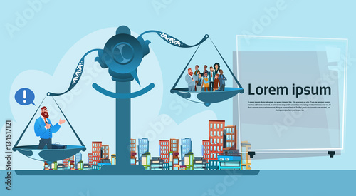 Business People Group On Balance Scale Career Concept Flat Vector Illustration